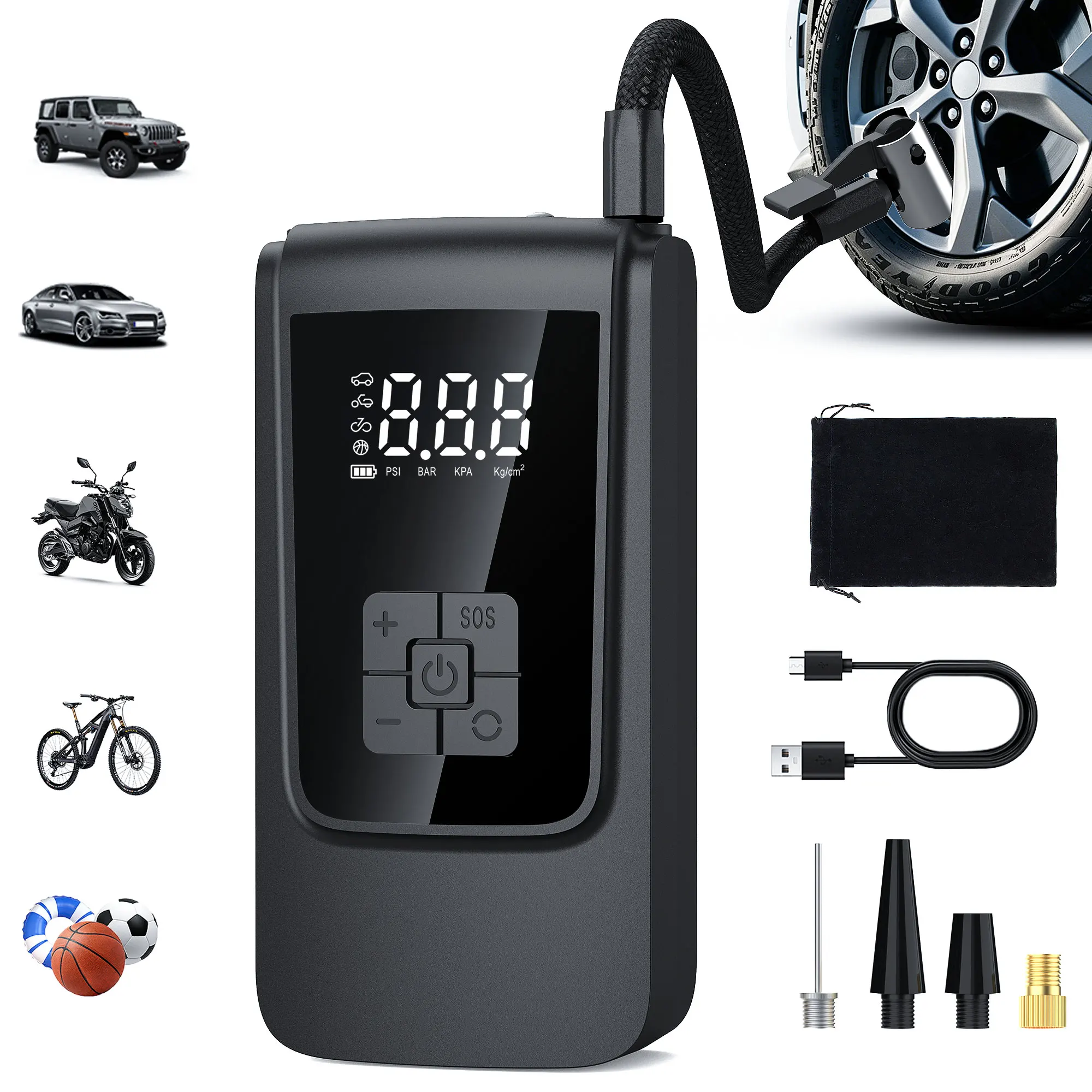 Portable Car Air Compressor 3X Faster 150PSI Cordless Tire Inflator Pump with Digital Gauge for Car Motorcycle Bike Air Pump