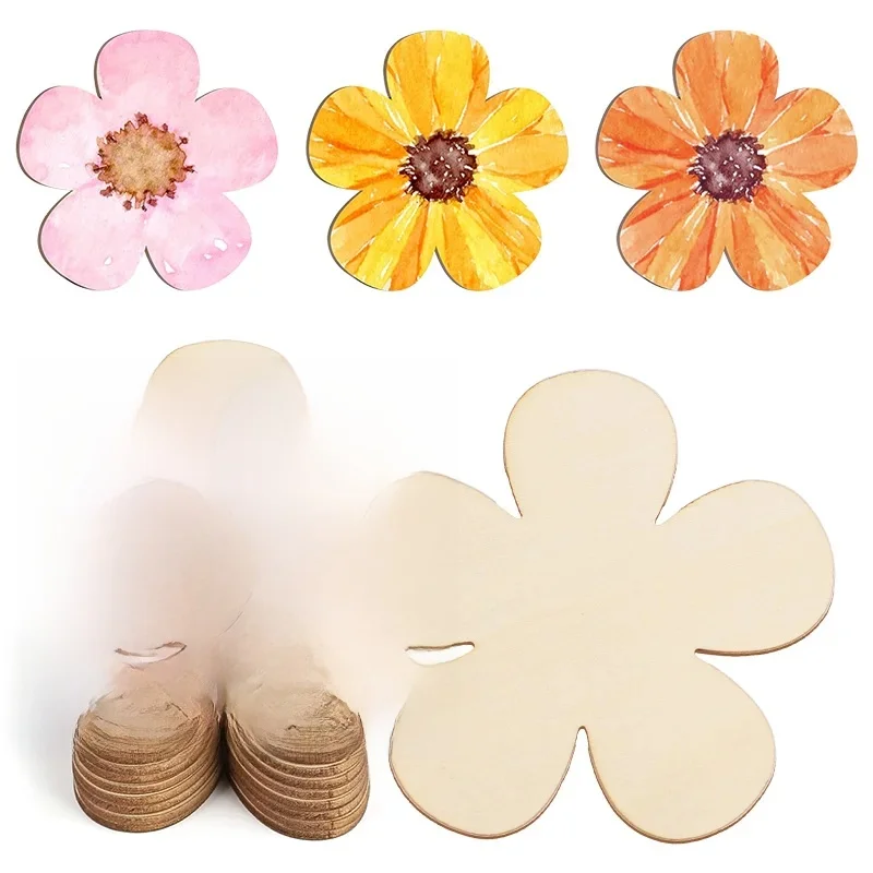 Disques de fleurs en bois inachevés, 10/20 pièces, artisanat fait à la main, ornement en bois vierge pour fête d'anniversaire, réception-cadeau pour bébé, décoration de mariage