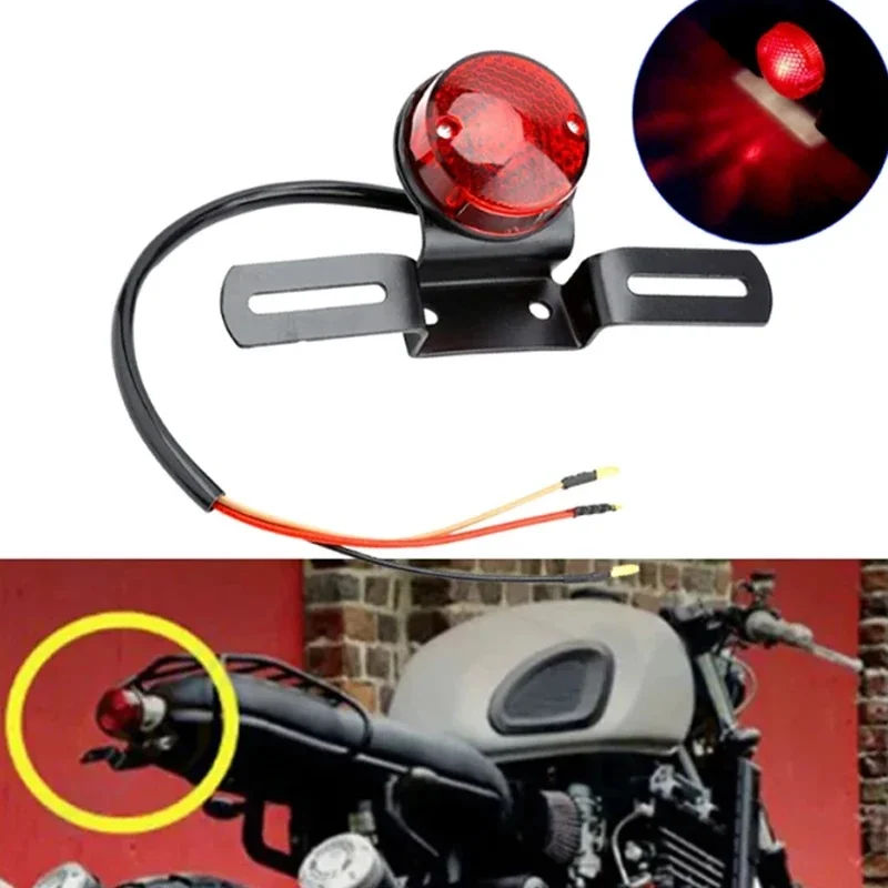 Feu arrière de moto avec support de plaque d'immatriculation, feu arrière rétro Led pour Harley Honda Cafe Racer Bobber Chopper personnalisé
