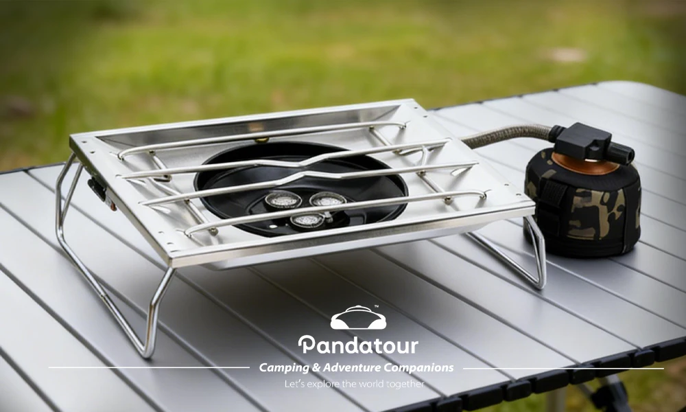 Pandatour IGT 1-Einheiten Outdoor-Tischkocher, einfach zu montieren, klappbar, abnehmbar, leistungsstark, Edelstahl, Camping, verstellbarer Brenner – Detail 1