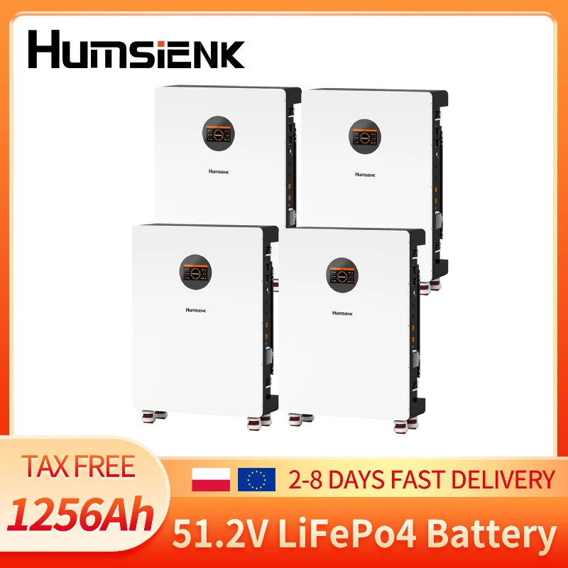 Humsienk 16kWh Lifepo4 48V(51.2V) 314Ah Lithium-Batterie 4er-Pack, Eingebautes 200A BMS Deep Cycle mit CAN- und RS485-Kommunikationsschnittstelle, Ideal für Heimenergiespeicher, Solarsysteme, Off-Grid