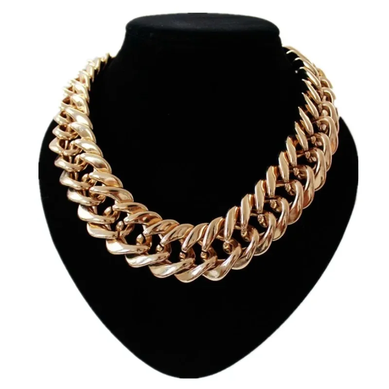 FishSheep komunikat duży masywny Choker łańcuszek naszyjnik dla kobiet mężczyzn w stylu Vintage złoty kolor szeroki naszyjnik Collares nowa biżuteria — zdjęcie 2