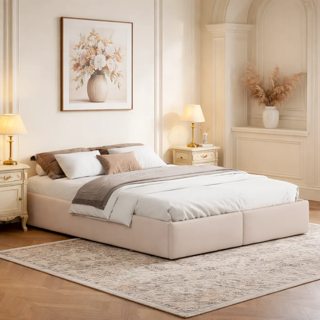 Cama tapizada 140x200 con almacenamiento hidráulico, cama doble de lino sin cabecero, estructura de cama con somier de láminas y 2 cajones, cama juvenil adulto multifuncional, dormitorio moderno sin colchón