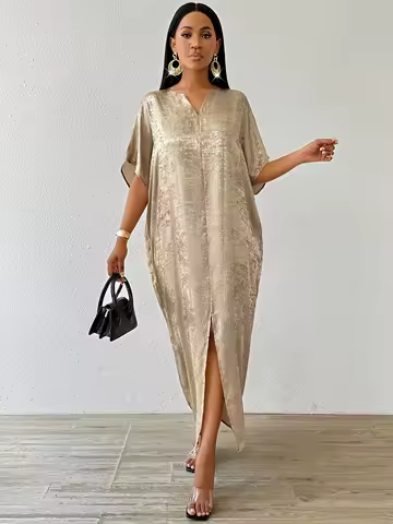 Fashionable Versatile Women's Dress Elegant Pure Color V-Neck Gown High-Quality Single-Color Evening Dress