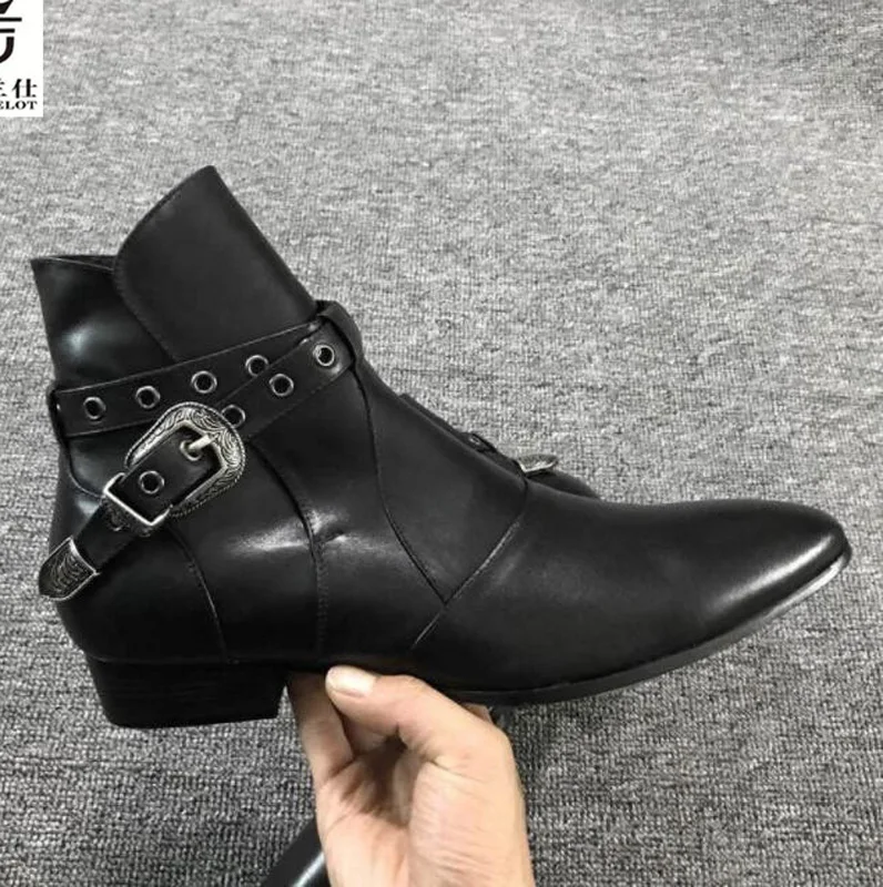 Hot Design Fashion Chelsea Boots Men British Style Men Boots Low Heel Cow Leather Men New Booties Winter