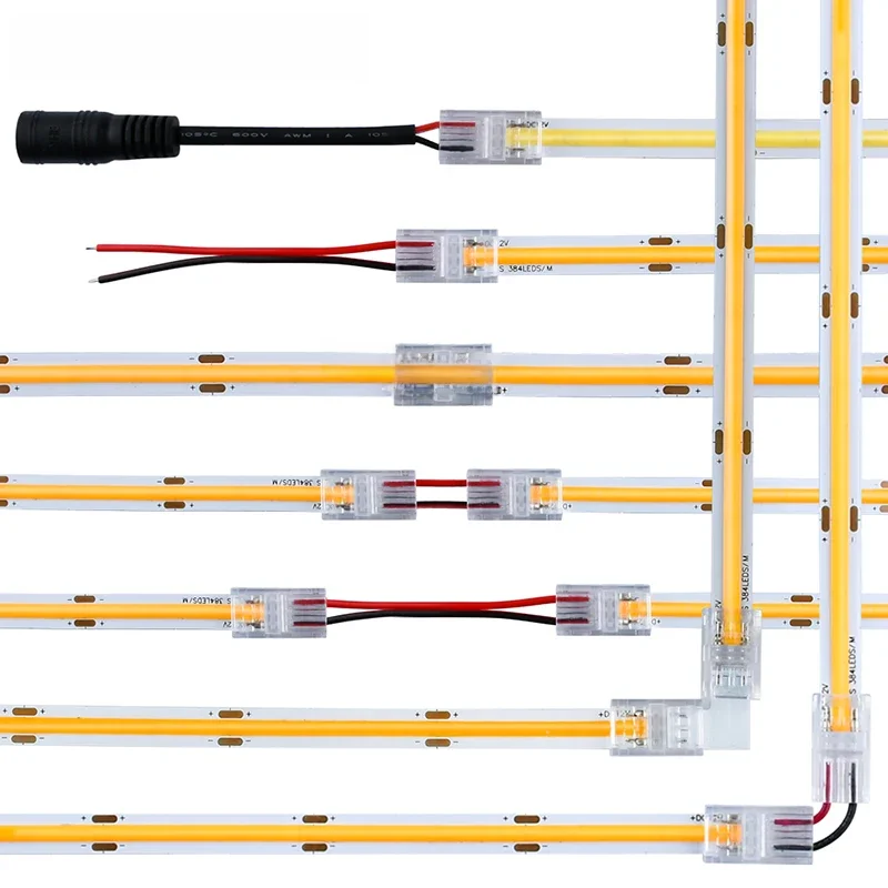 8mm 10mm 2pin cob led strip conector fita luzes l forma led conectores de canto para smd cob 5050