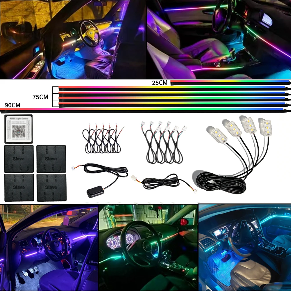 Striscia LED per interni auto Dreamcolor in acrilico, APP RGB 14 in 1, luci a striscia per auto con sincronizzazione musicale dinamica, kit di illuminazione ambientale neon per auto