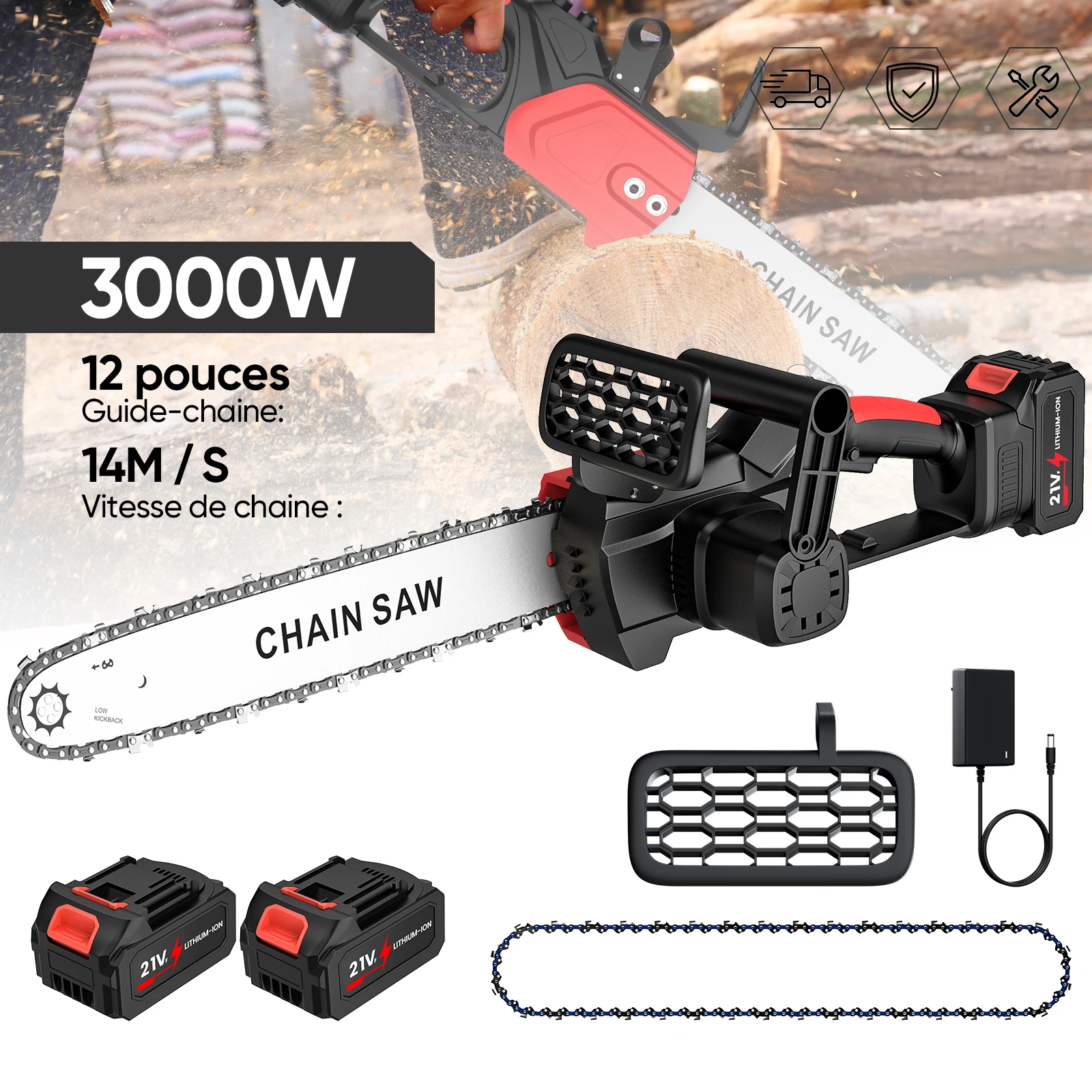 Motosega Elettrica Senza Spazzole da 2000W, 16 Pollici, Utensile Portatile per Potatura e Lavorazione del Legno, Compatibile con Batterie Makita
