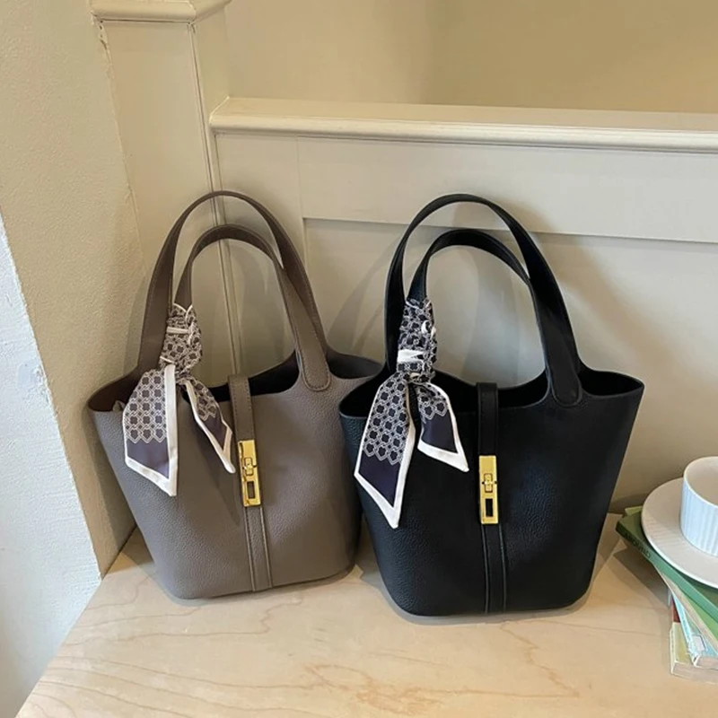 Designer Women's Genuine Leather Handbags Luxury Quality Fashion Tote Bucket Bag Lady's Small to Big Size