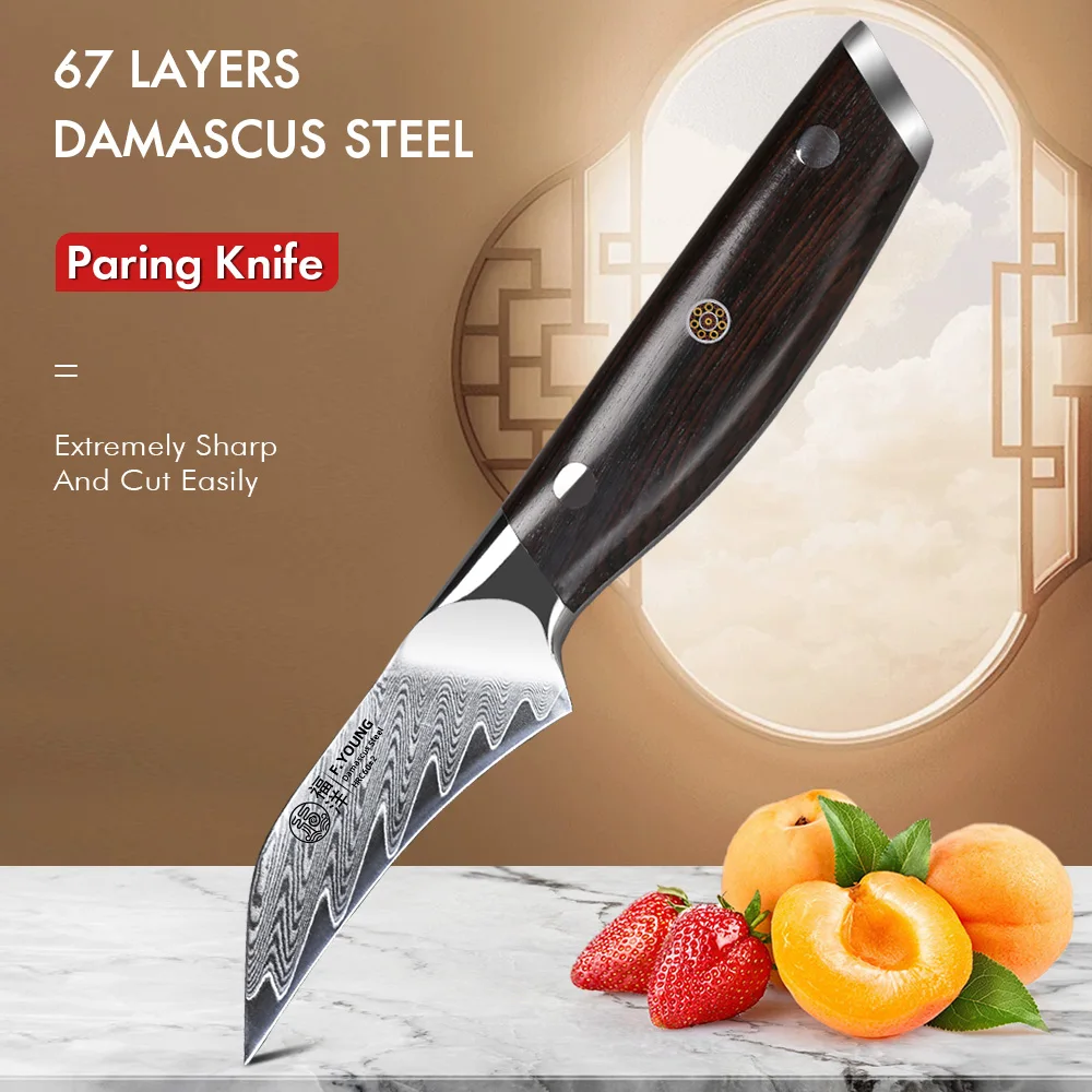 

F.YOUNG 3.5 Inch Paring Knife Damascus Steel Chef Knife Sharp Utility Vegetable Peeling Fruit Peeler Utilities Kitchen Tools