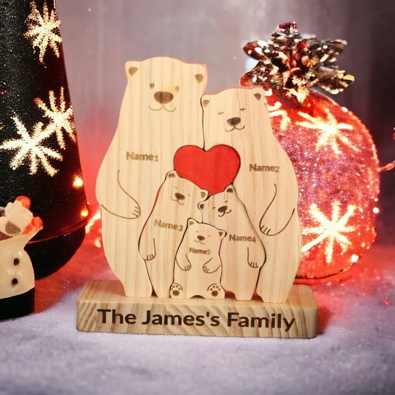 Give Your Home a Cozy Touch with the Bear Family in 20cm Pinus with Engraving Names!