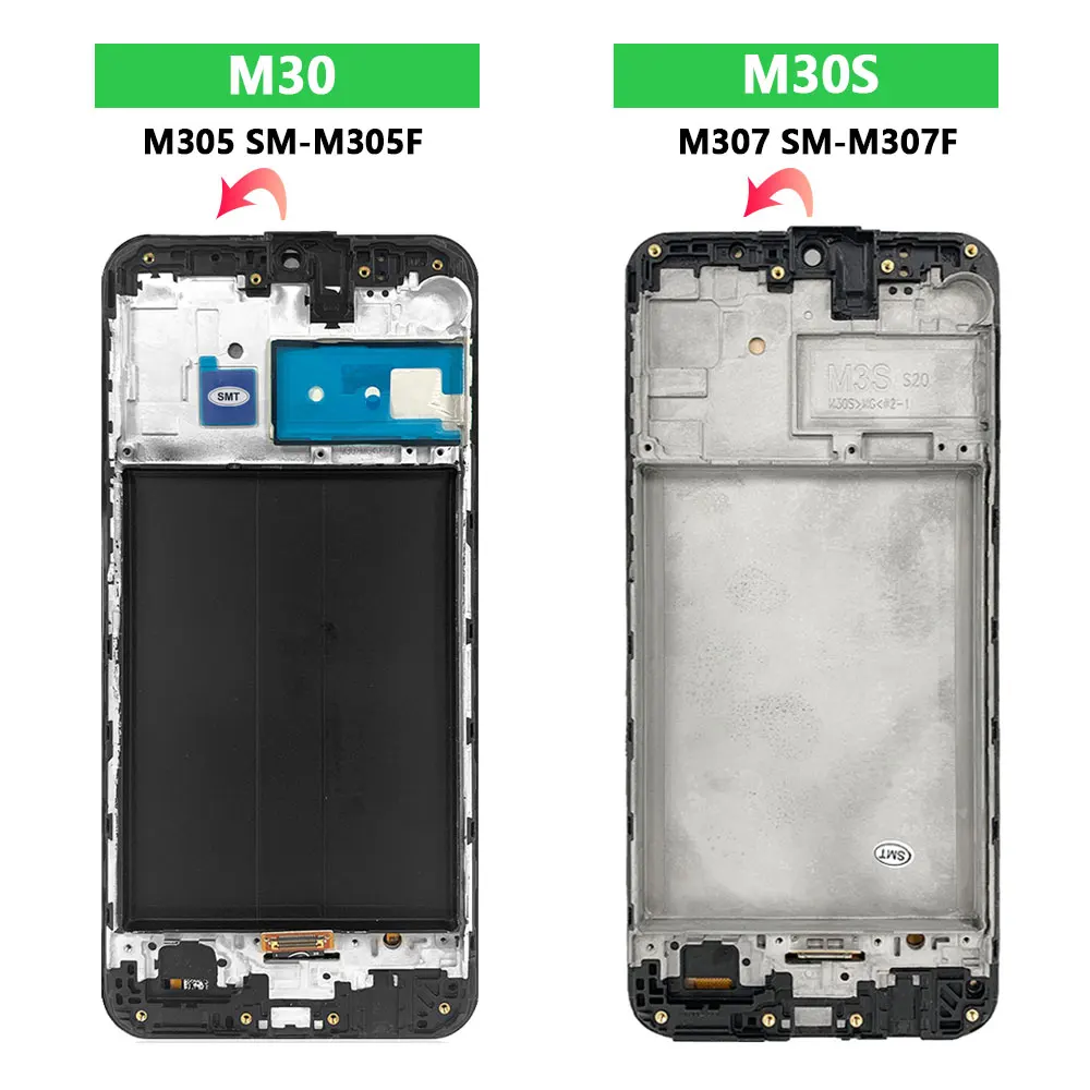 AMOLED M30S LCD Display Replacement for Samsung M30 M305F / M30S M307 SM-M307F Digitizer Touch Screen Frame