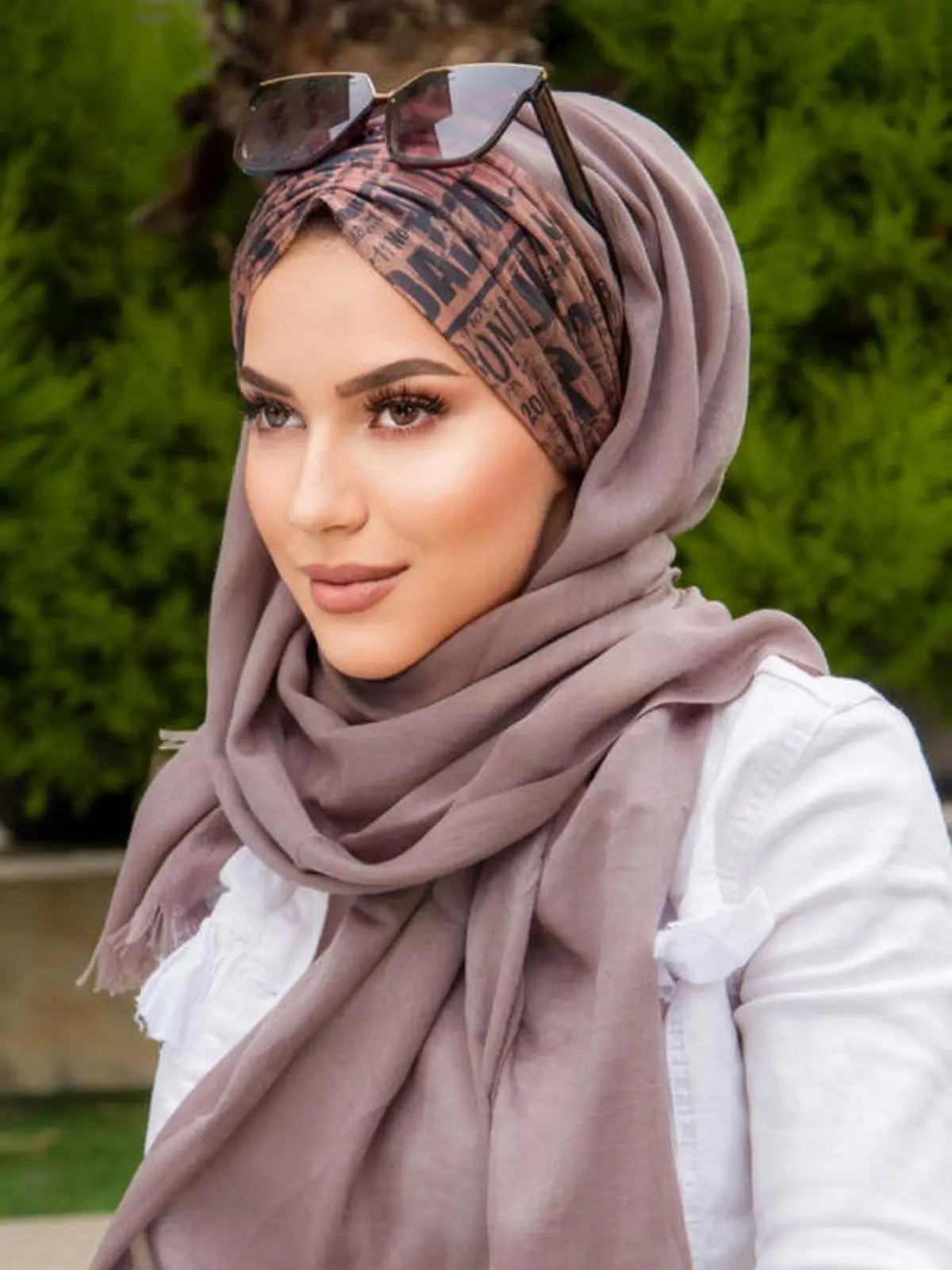 Patterned Shirred Ready-made Shawl, Hijab Muslim Fashion Stylish Woman Turkey Dubai Arabic Indian Scarf Turban Bonnet Shawl