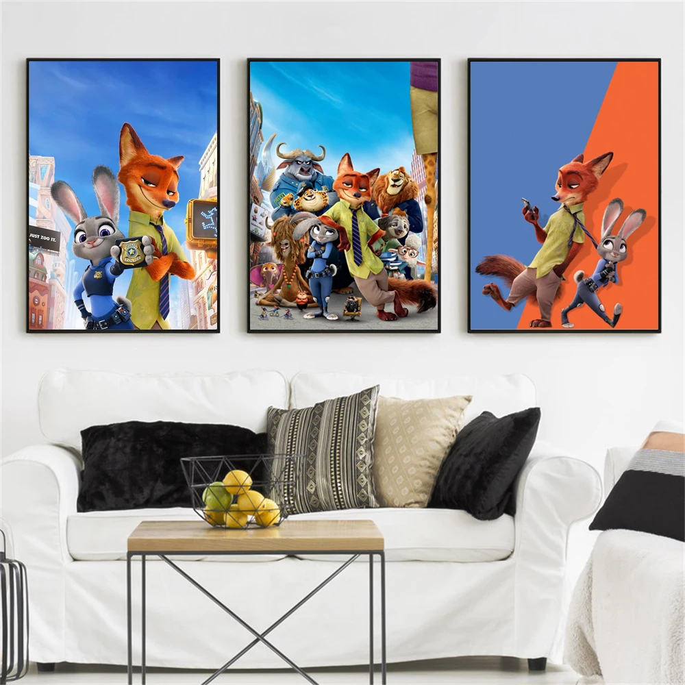 Disney Classic Anime Zootopia Movie Poster Kids Room Decor Wall Art Poster And Prints For Nursery Bedroom Home Decor