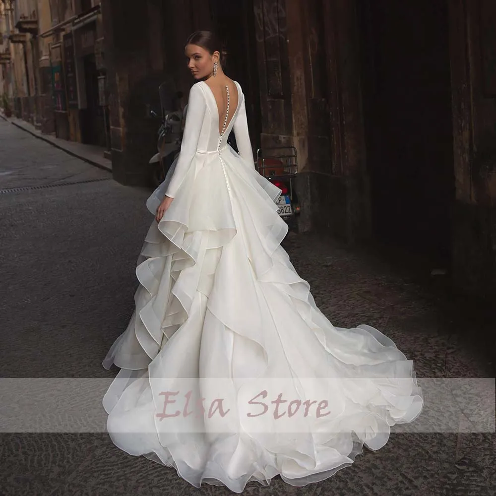 Simple Weddng Dresses A-Line Princess Long Sleeves Bride Dress Organza Court Train Vintage Bridal Gown 2022 New For Women Custom