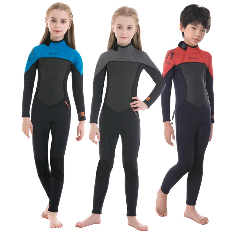 Oulylan Thick Swimsuit Boys Neoprene Surf Wetsuit 2.5mm Underwater Free Diving Suit Jellyfish Scuba Swimwear Children