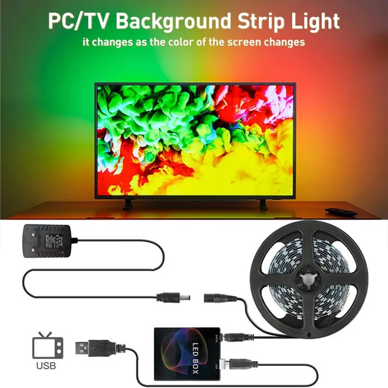 Immersive RGBIC LED Strips PC Background Computer Light Strip USB 5V Monitor Screen Color Sync Smart Control Ambient Decor Lamp