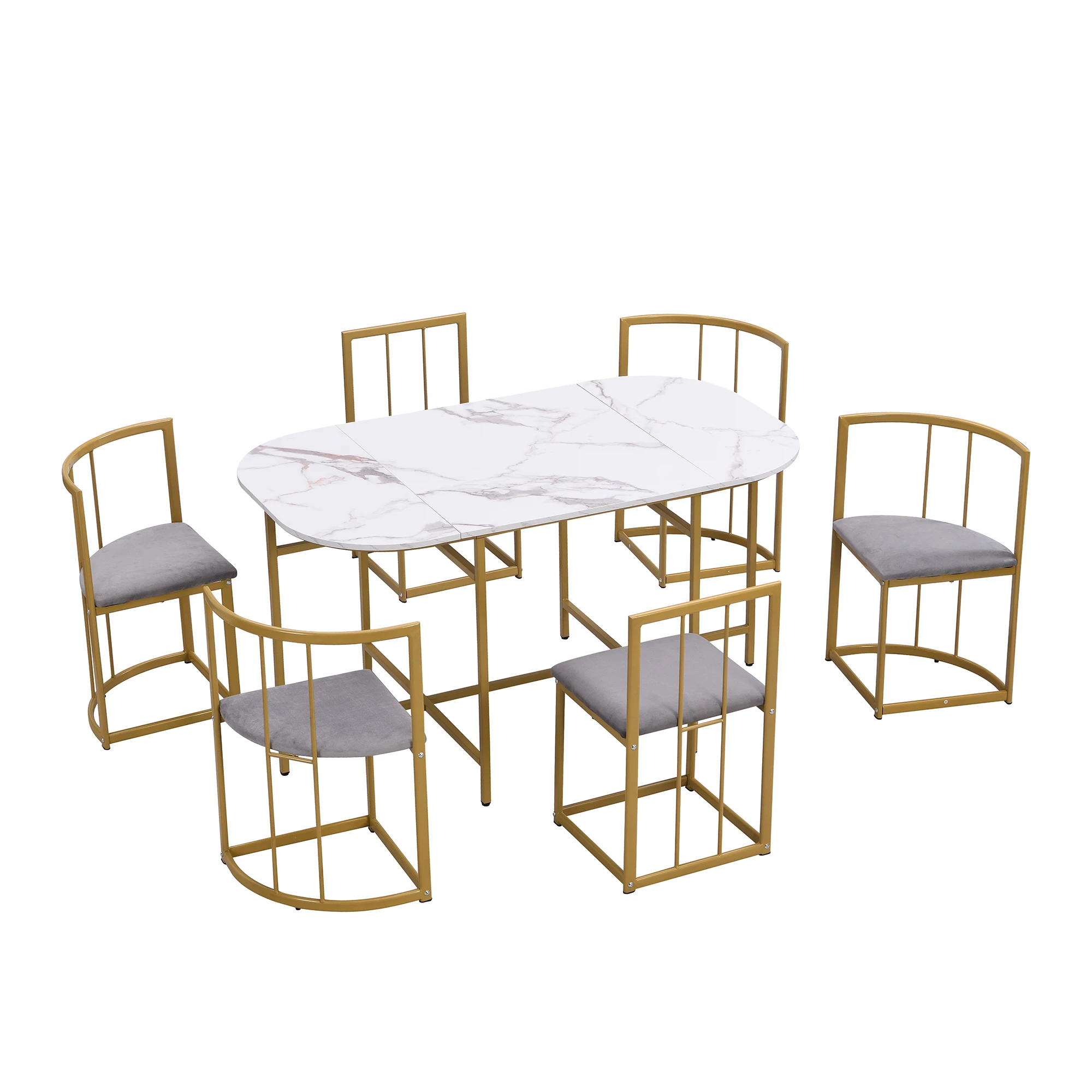 Rosahqnda eettafelset met zes stoelen, eettafel en stoelenset, moderne eettafelcombinatie - afbeelding 2