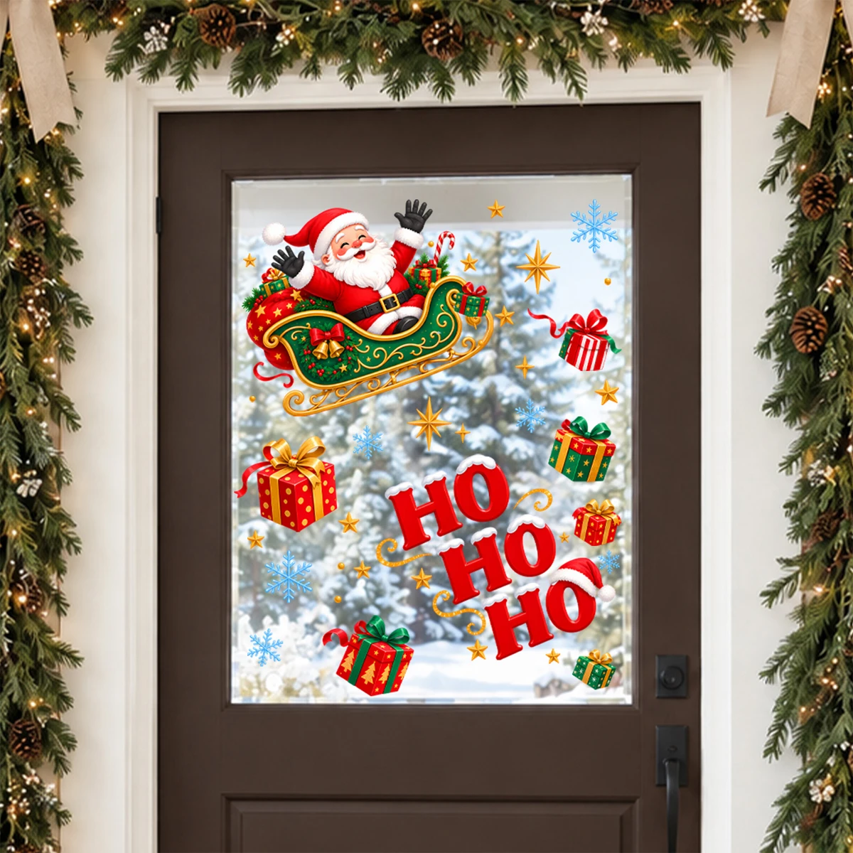 Christmas Window Cling Santa Claus Ho Ho Ho Window Sticker Holiday Glass Decal Xmas Door Decor