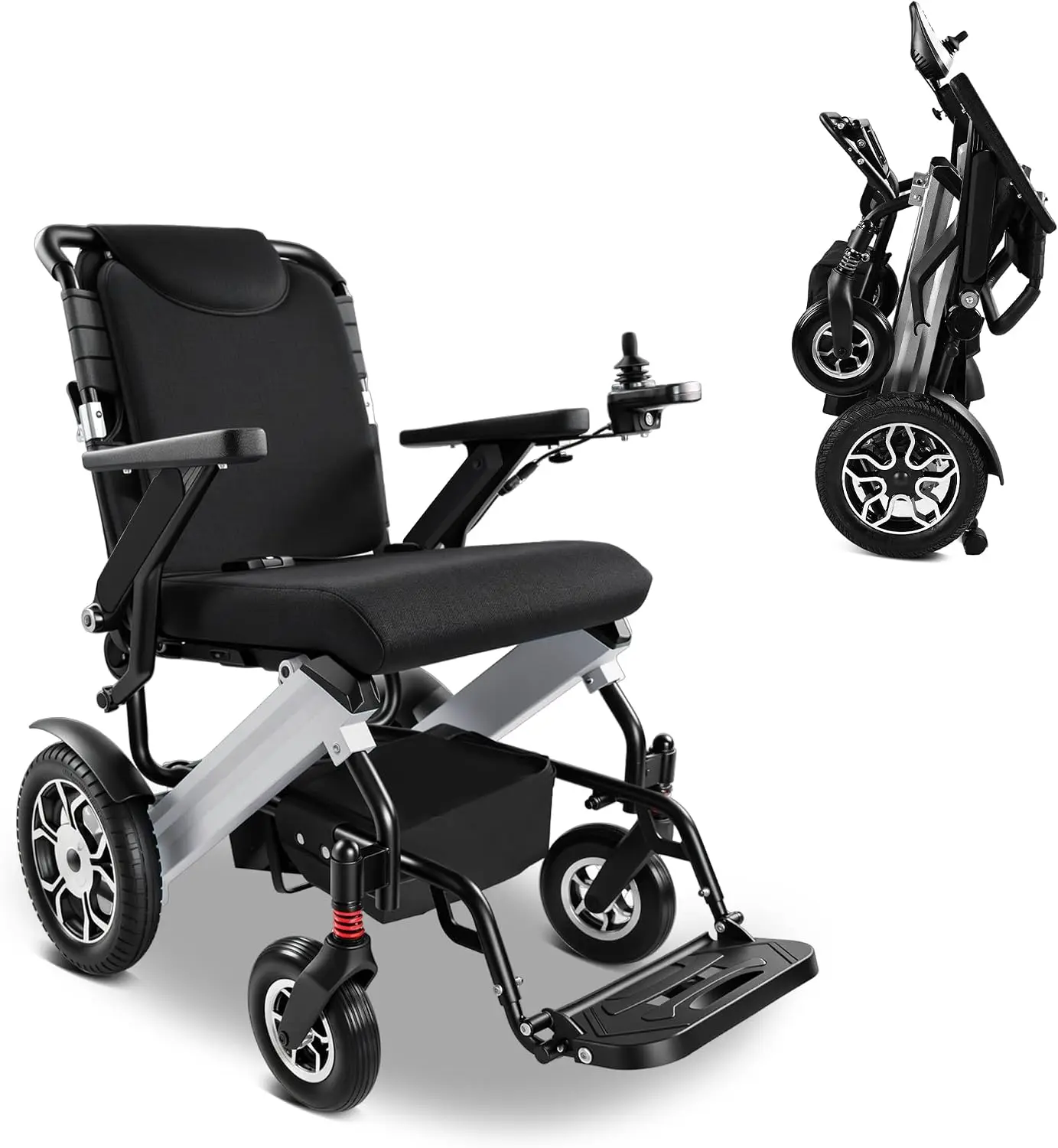Lichtgewicht Opvouwbare Elektrische Rolstoel, Draagvermogen 150 kg, 500W Motor, 45 cm Wielen, 12Ah Accu, Actieradius 24 km, All-Terrain Elektrische Rolstoel voor Binnen, Buiten en Reizen