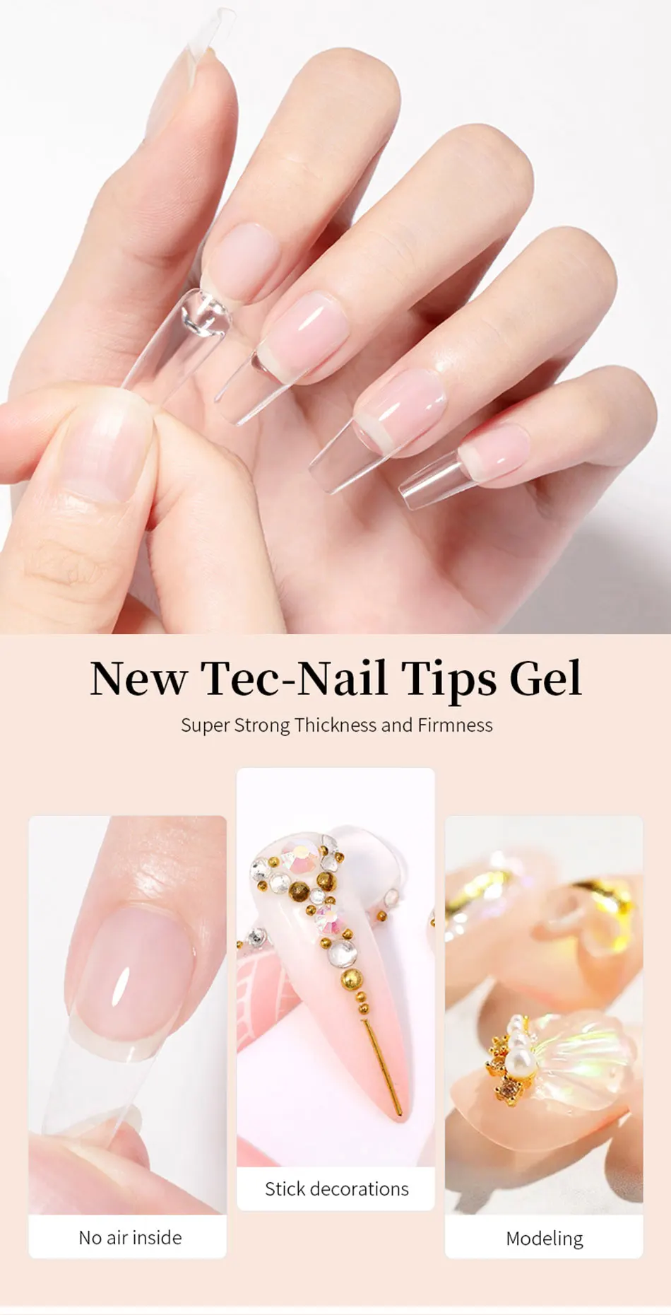 BORN PRETTY 15g Nail Tips Gel Nude Clear Transparent Nail Gel Soak Off UV LED Nail Art Gel Lack Funktion Gel Nagelverlängerung – Detail 3