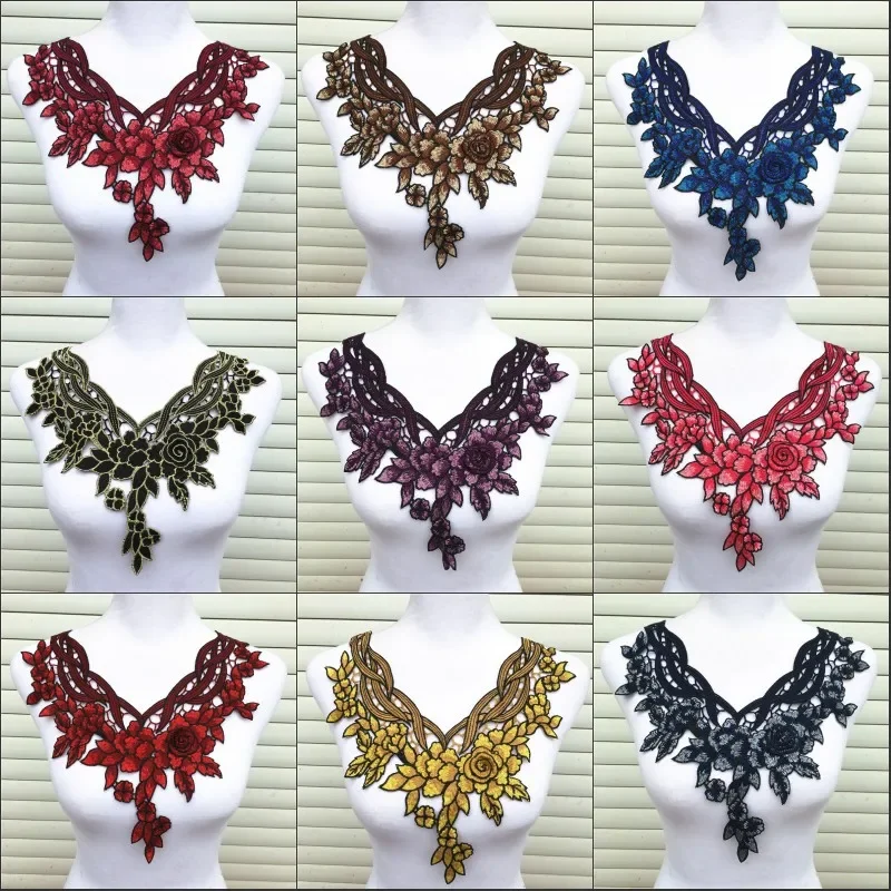 1pc kolorowy kwiat sukienka z koronki aplikacja Motif bluzka szycia wykończenia, do dekoltu DIY kostium z kołnierzem dekoracji — zdjęcie 2