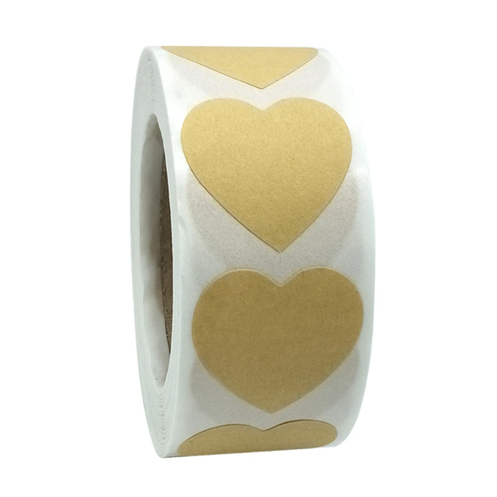 500pcs/roll Heart Shape Blank Brown Kraft Paper Adhesive Labels Handmade Tags Envelope Paper Baking Dessert Cake Sticker