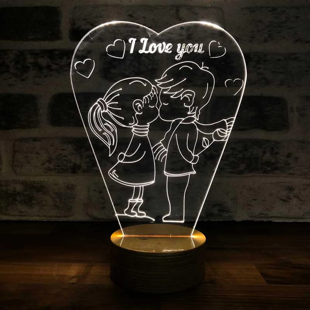 Couple in Love 3D Illusion Acrylic LED Night Light Xmas Christmas Party Decoration Wedding Decoration Valentines Day Gift Idea