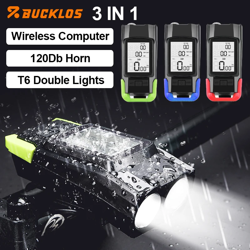 3 in 1 Bicycle 800LM Front Light IPX5 Waterproof Bicycle Lamp 120dB Bike Horn Bell Mountain Road 4000mAh Bike Wireless Computer