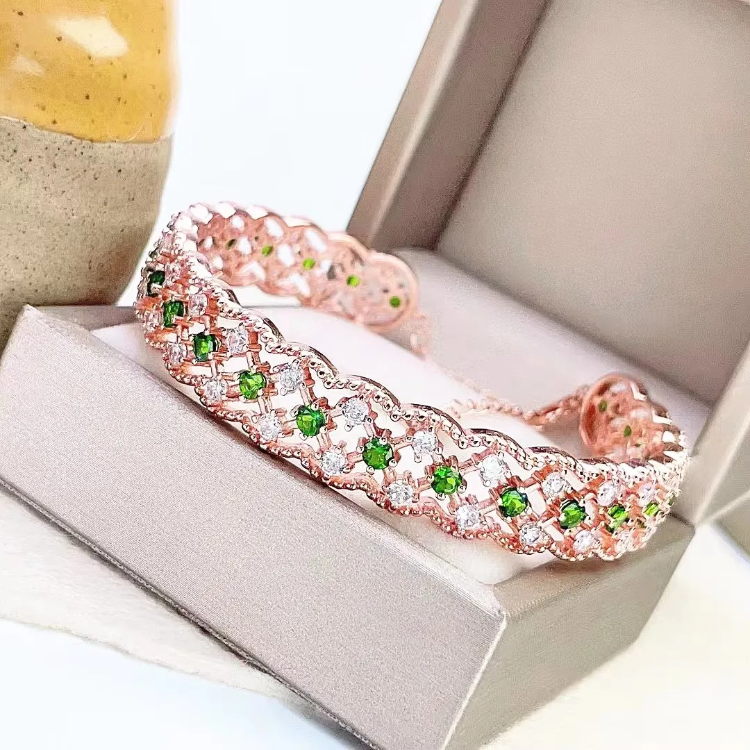 

Boutique Jewelry 925 Sterling Silver Natural Gem Diopside Bracelet Girl Party Gift Birthday New Year Valentine's Day Marriage