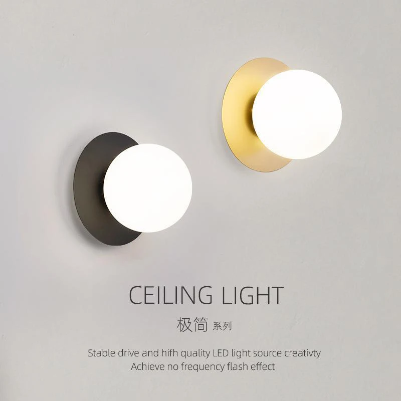 Bedroom Bedside LED Wall Sconce Lamp Nordic Minimalist Modern Staircase Walkway Living Room Background Wall E27 Glass Wall Light