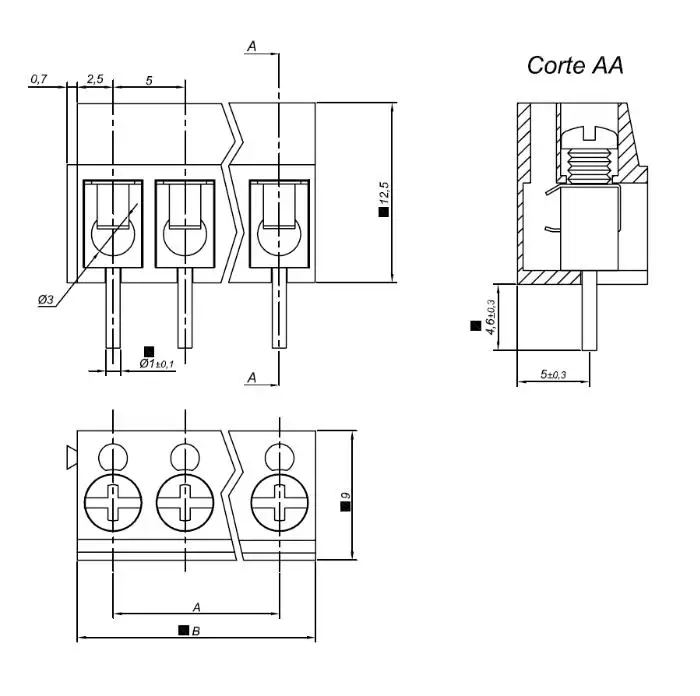 (10 قطعة) KF301-5.0-3P المسمار نوع PCB محطة/تباعد: 5 مللي متر/3 دبابيس