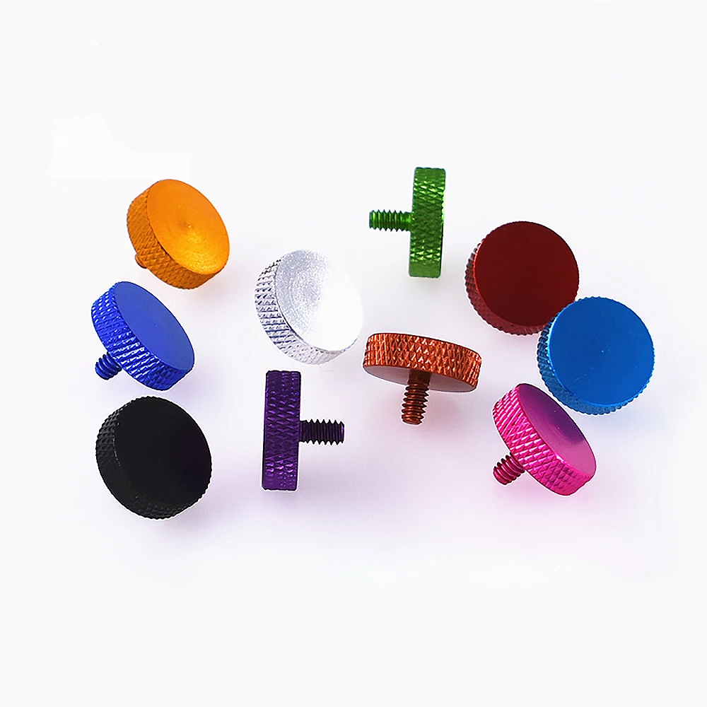

UNC 6#-32*5/5.5/10/12/16/20mm Colourful Thumb Screw Aluminum Alloy Flat Head Knurled Hand Tighten Bolts Computer Case DIY Parts