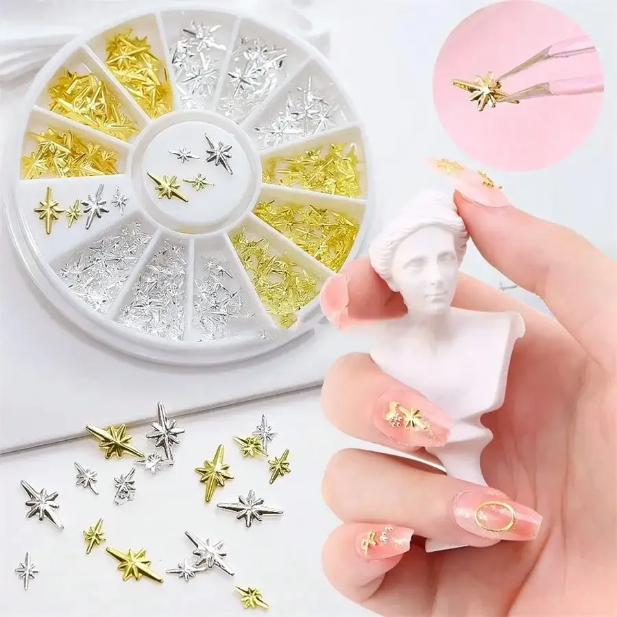 1Box Mixed 2 Sizes Gold Silver Starlight Metallic Nail Art Decorations Metel Copper Gem DIY Salon Charms Nail Gems Nail Supplies — zdjęcie 2