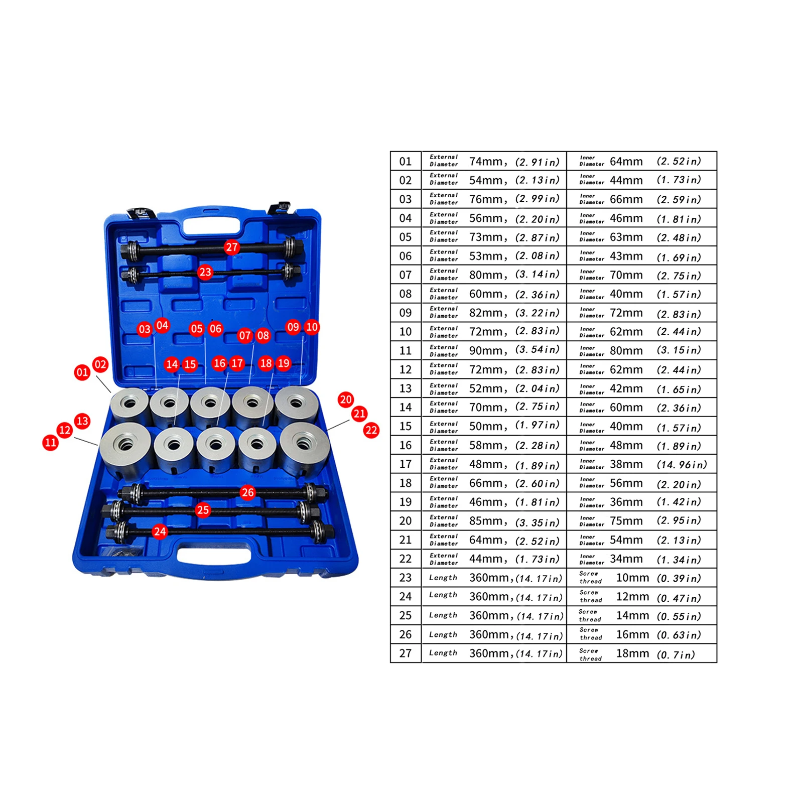 28Pcs Press and Pull Sleeve Remove Install Tool Kit Auto Maintenance Tool  Bushing Bearings Seals Installation Removal Tools
