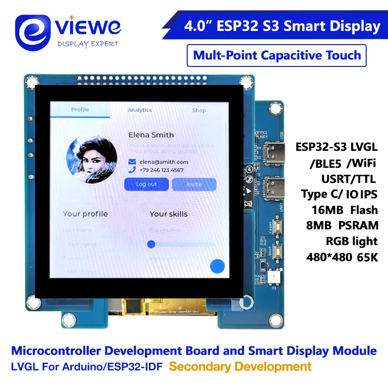 ESP32 S3 4 inch Development Board Smart Display 480*480 LVGL WIFI&Bluetooth LCD Graphic Display TFT Screen Module With Touch