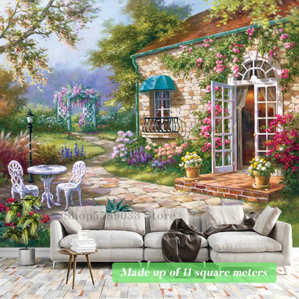 3D Large Wallpaper For Wall Room Decor Oil Painting Eurpean House Courtyard Custom Size Mural Bedroom Renovation Bed Background