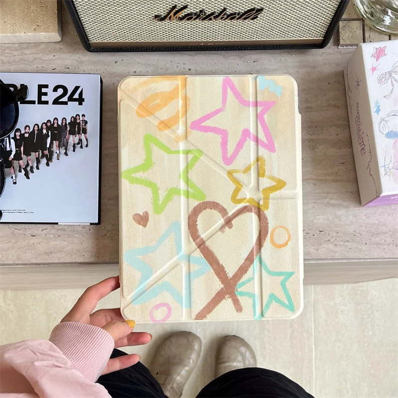 Korean Cute Star Leather Tablet Case For Apple iPad Air 2024 13 inch Pro 11\'\' 12.9 inch Air 5/4 10.9 10th 7/8/9 10.2 inch Cover
