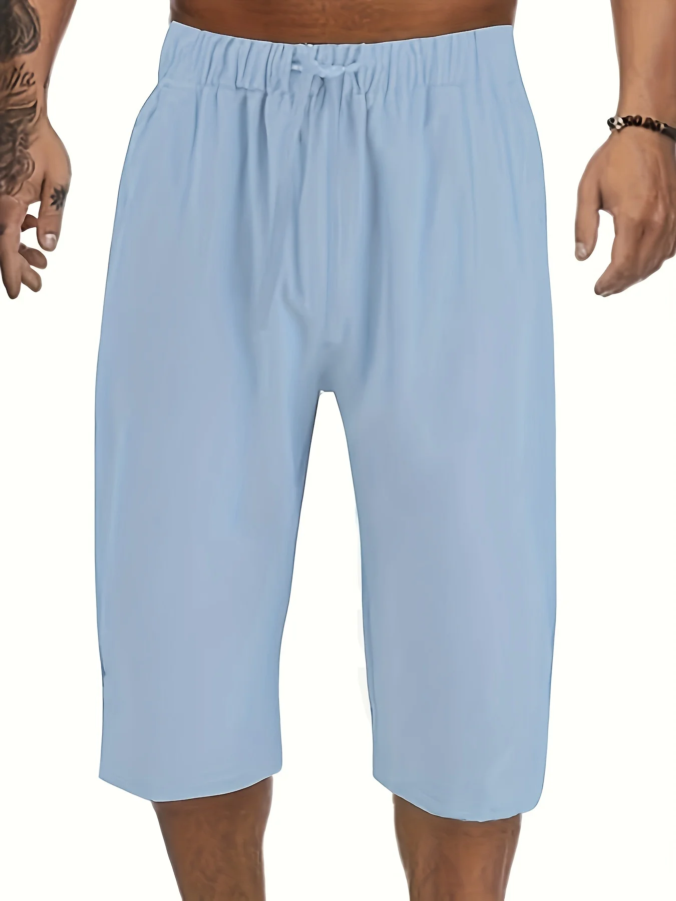 

Loose Plus Size Summer Men Cotton Loose Solid Color Breathable Casual Sports Business High Street Fashionable Cropped Pants