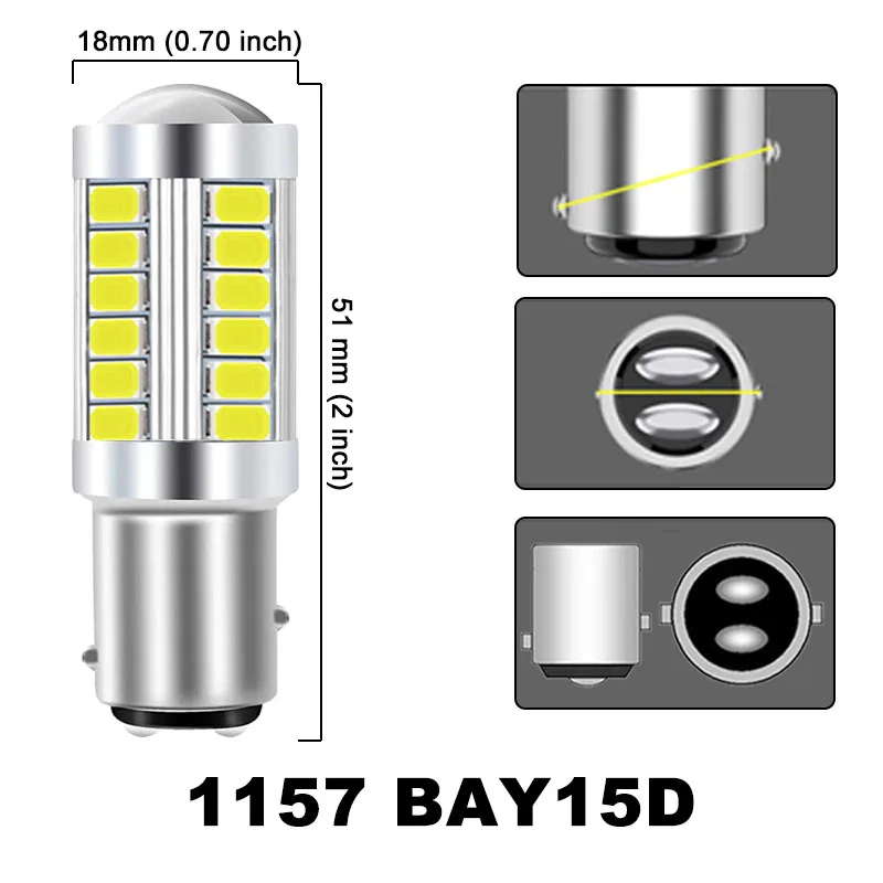 Carro LED Turn Signal Light, Branco Freio Reverso Lâmpadas de Estacionamento, PY21W, P21, 5W, 1156, Ba15s, 1157, Bay15d, 12V, 33SMD, 7000K, 1 Pc