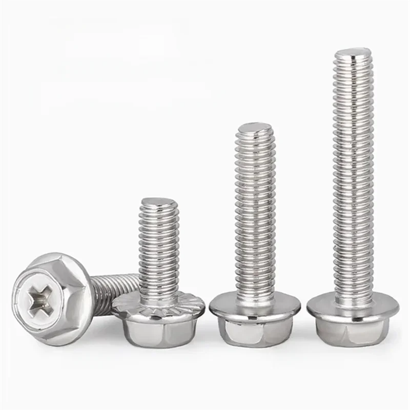 Vis à filetage métrique en acier inoxydable 304, boulons hexagonaux à tête à bride Phillips M3 M4 M5 M6 M8