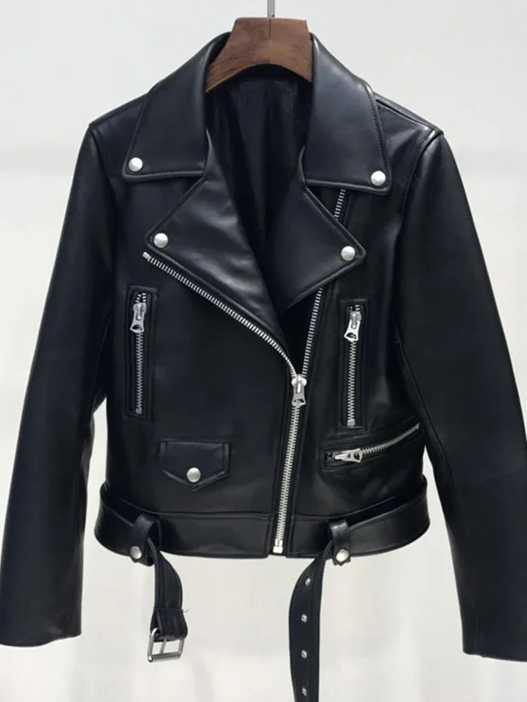 FTLZZ nowa jesienna damska kurtka ze skóry sztucznej kobieta zamek błyskawiczny pas krótki płaszcz kobieta czarny Punk Bomber Faux Leather znosić — zdjęcie 2
