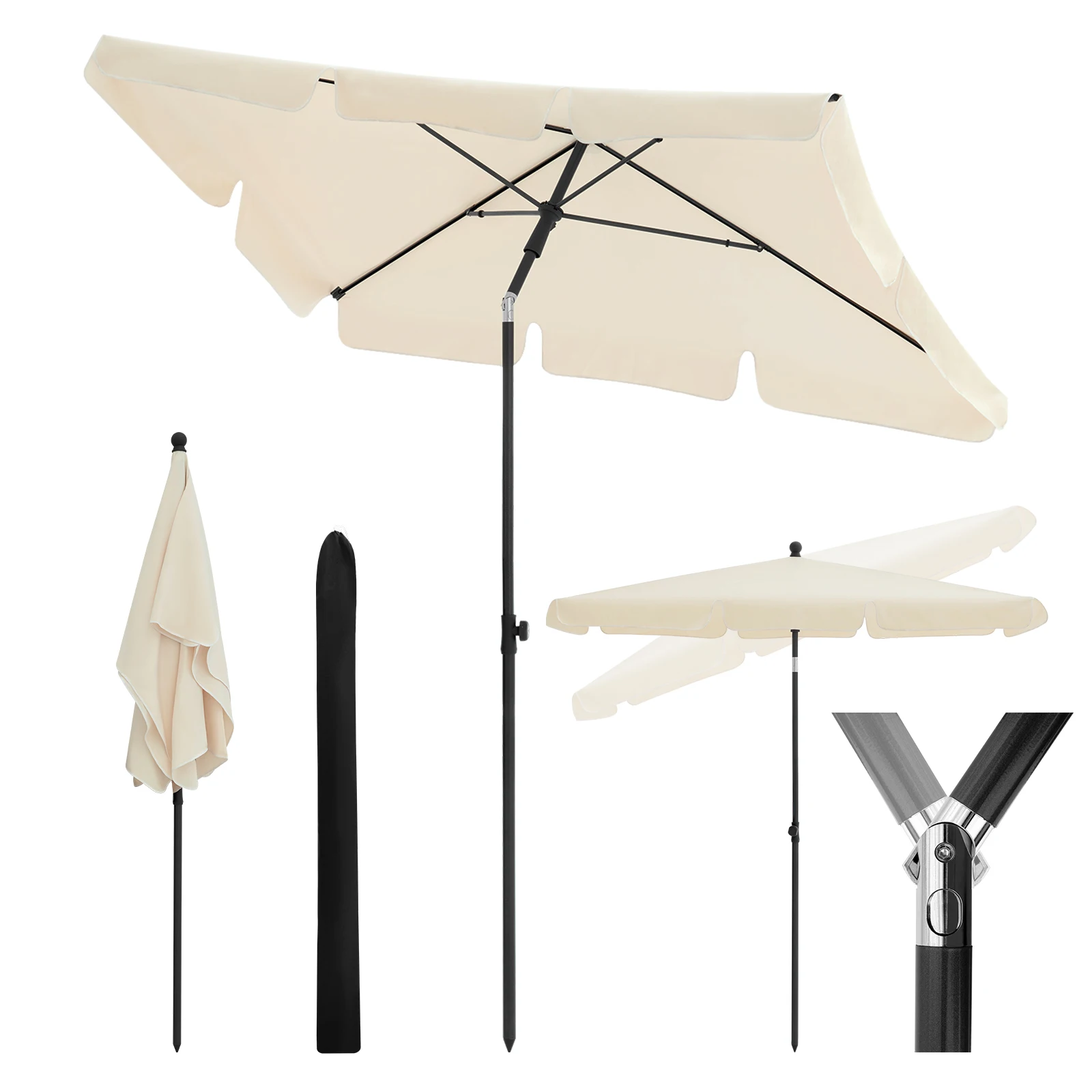 UV Protection Garden Beach Parasol Rectangular Adjustable Height Tilting Outdoor Umbrella for Terrace Balcony Market