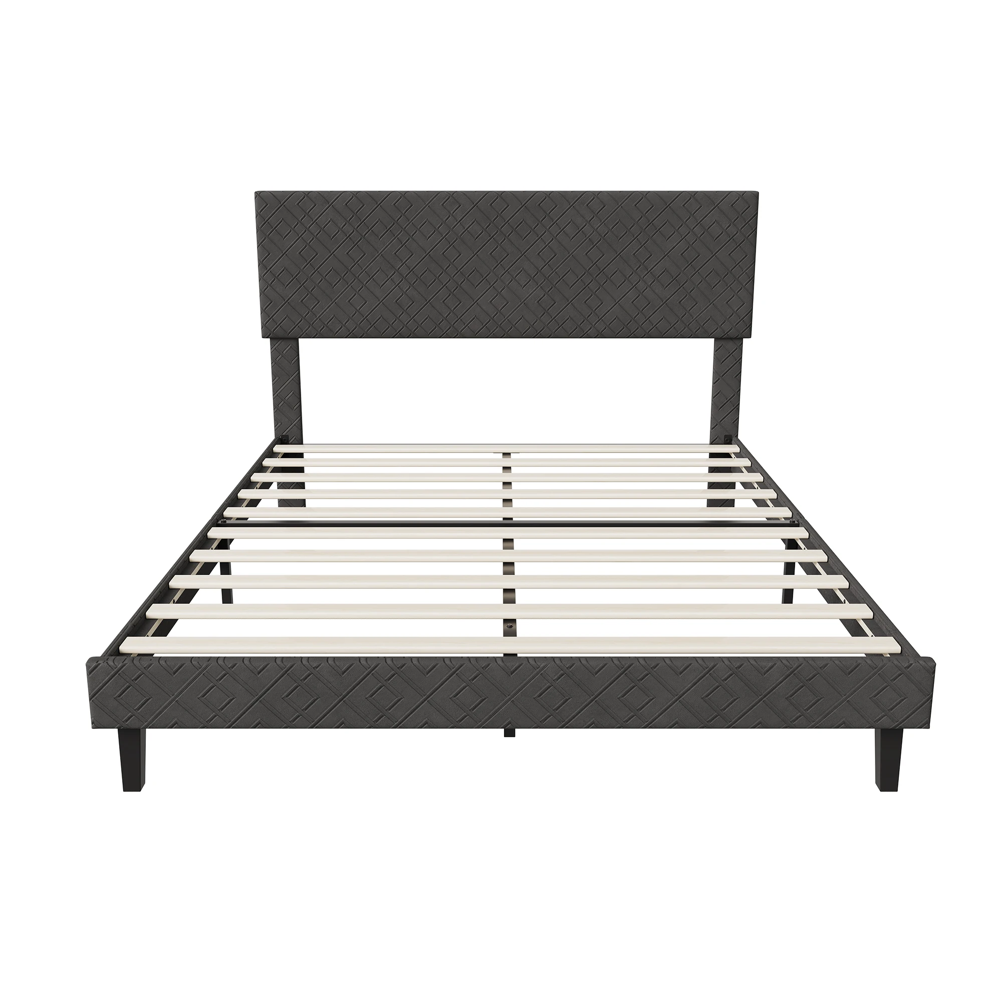 Anajqaqia 140 x 200 cm gestoffeerd bed, tweepersoonsbed met lattenbodem, jeugdbed, zonder matras, linnen, grijs