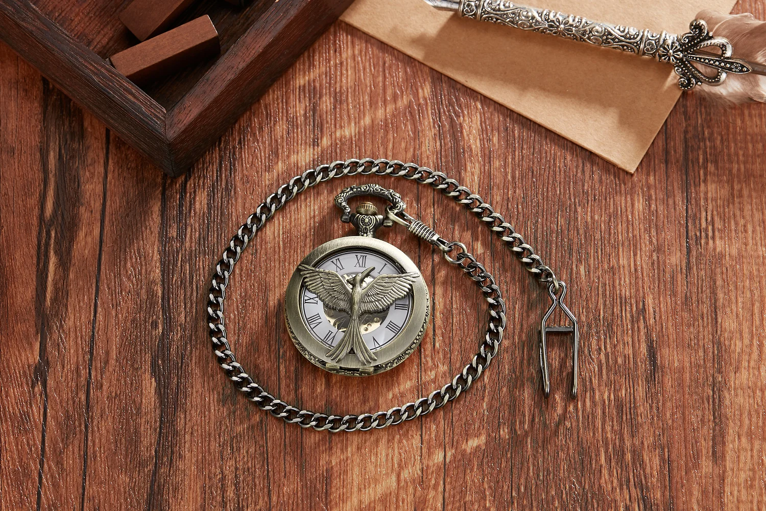 Bronze Clock with Accessories Fullmetal Famous mechanical Necklace Pendant Pocket Watch Chain Luxury Gifts for Men Women Kids