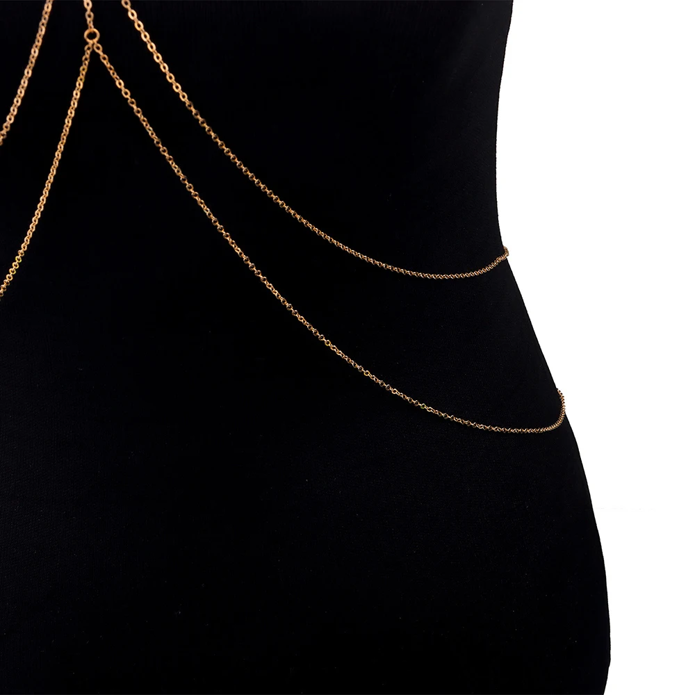 Double Layer Side Wings Gold Plated Stainless Steel Jewelry Body Chain Belly Waist Chains for Women Holiday Party Accessories