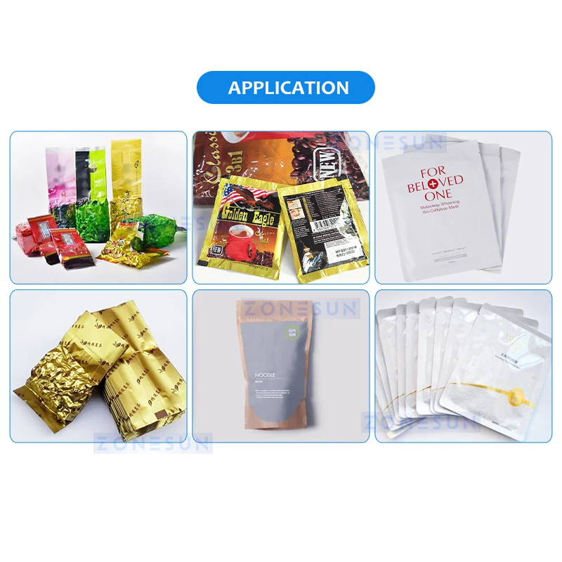 ZONESUN Continuous Band Sealer Bag Sealing Machine Aluminum Foil Plastic Film PE Coated Paper Food Packaging ZS-GLF100