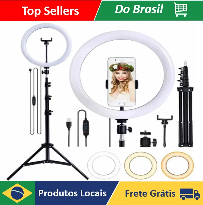 NEVERDIE STORE - Ring Light Iluminador 10 Polegadas Com Tripé De 2.1m ENVIO RAPIDO PARA TODO O BRASIL