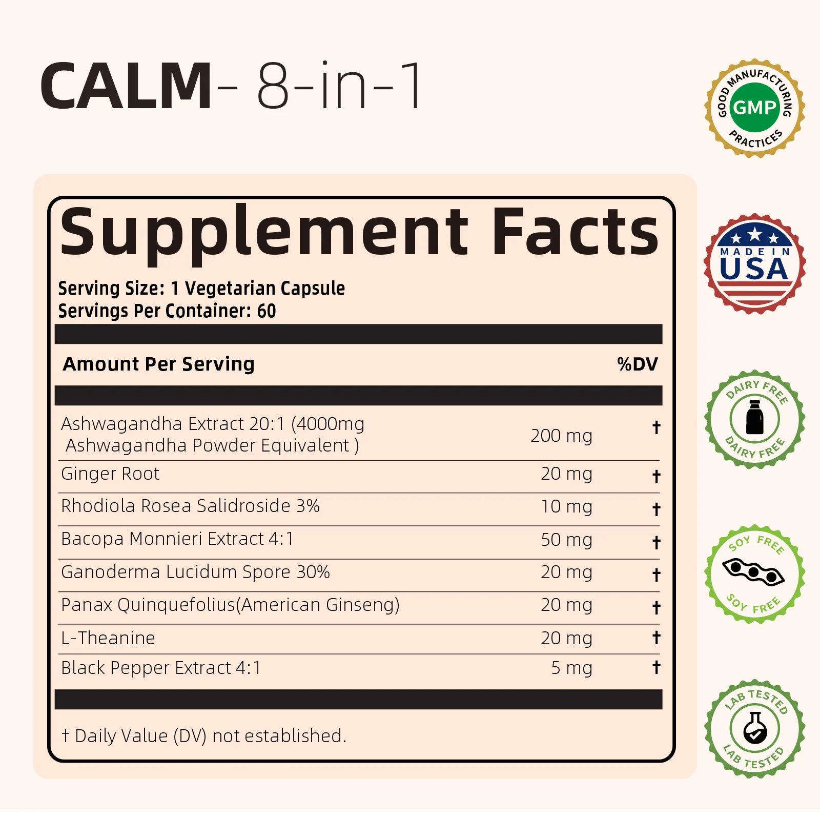 Calm Ashwagandha Supplements, Ashwagandha 4000mg with Rhodiola Rosea, Reishi, Ginseng, Bacopa, L Theanine, Natural Adaptogens No