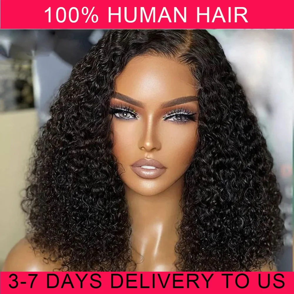 Wear And Go Bob Wig Kinky curly Wave Human Hair Wigs Glueless Preplucked Human Wigs Ready To Go Wear Pre Cut 6x4 Closure Bob Wig